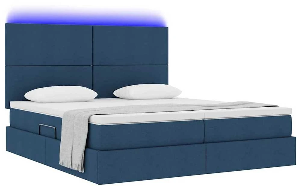 LED saugojimo lova su čiužiniu Mėlyna 200 x 200 cm Audinys