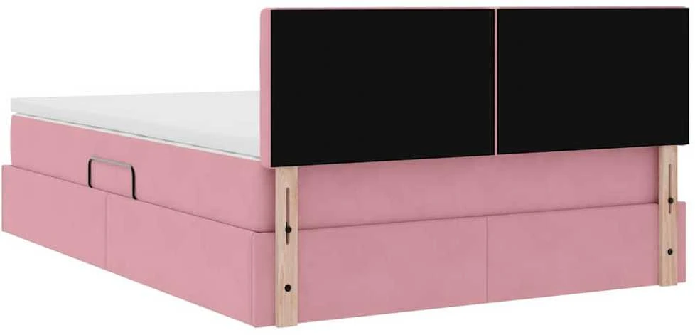 LED saugojimo lova su čiužiniu Rožinė 140 x 200 cm Aksomas