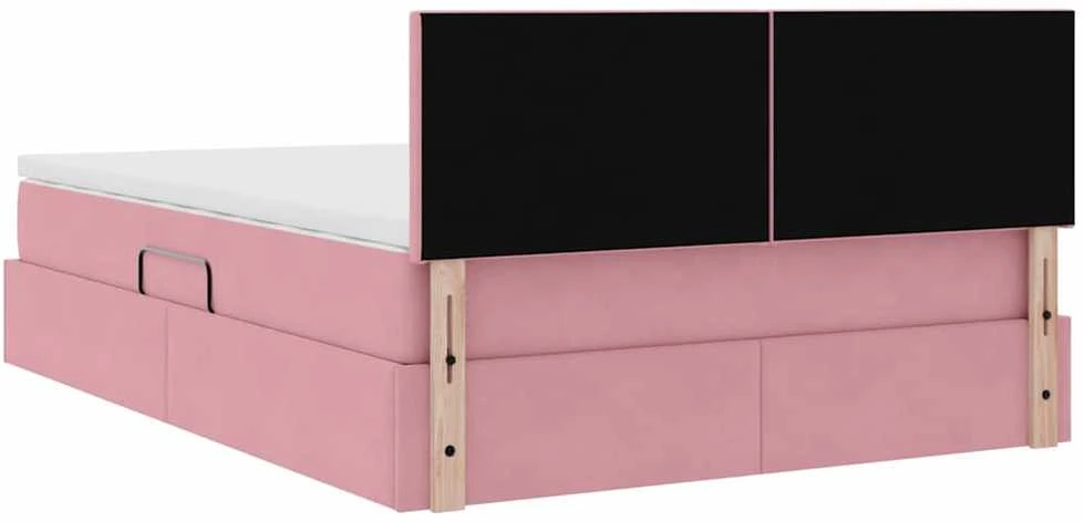 LED saugojimo lova su čiužiniu Rožinė 140 x 190 cm Aksomas