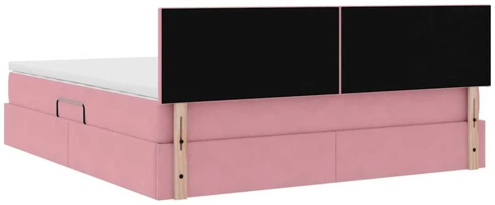 LED saugojimo lova su čiužiniu Rožinė 160 x 200 cm Aksomas