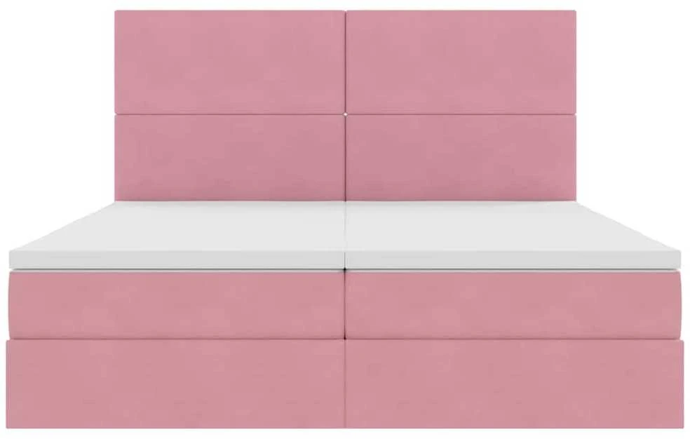 LED saugojimo lova su čiužiniu Rožinė 180 x 200 cm Aksomas