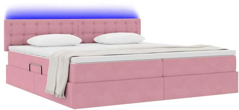 LED saugojimo lova su čiužiniu Rožinė 200 x 200 cm Aksomas