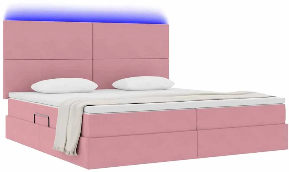 LED saugojimo lova su čiužiniu Rožinė 200 x 200 cm Aksomas