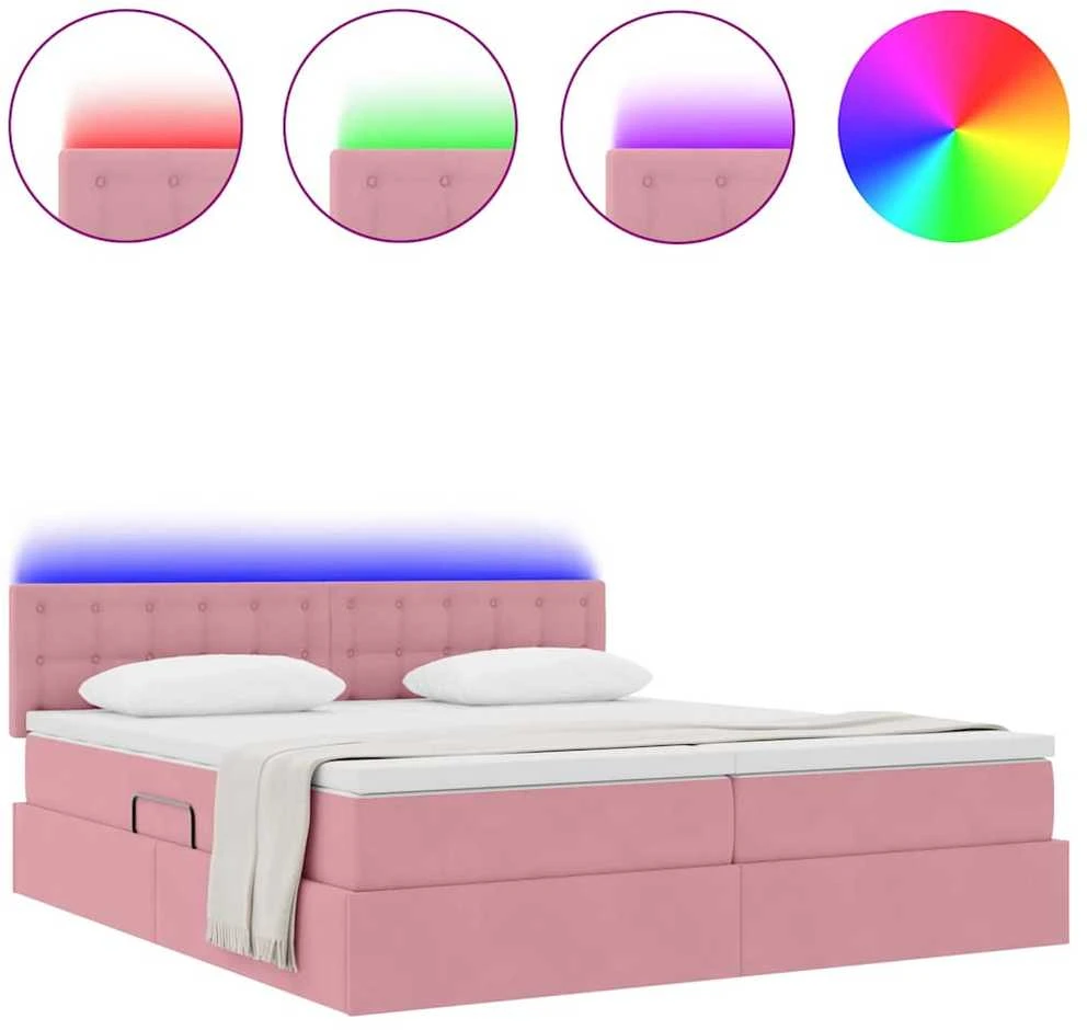 LED saugojimo lova su čiužiniu Rožinė 200 x 200 cm Aksomas