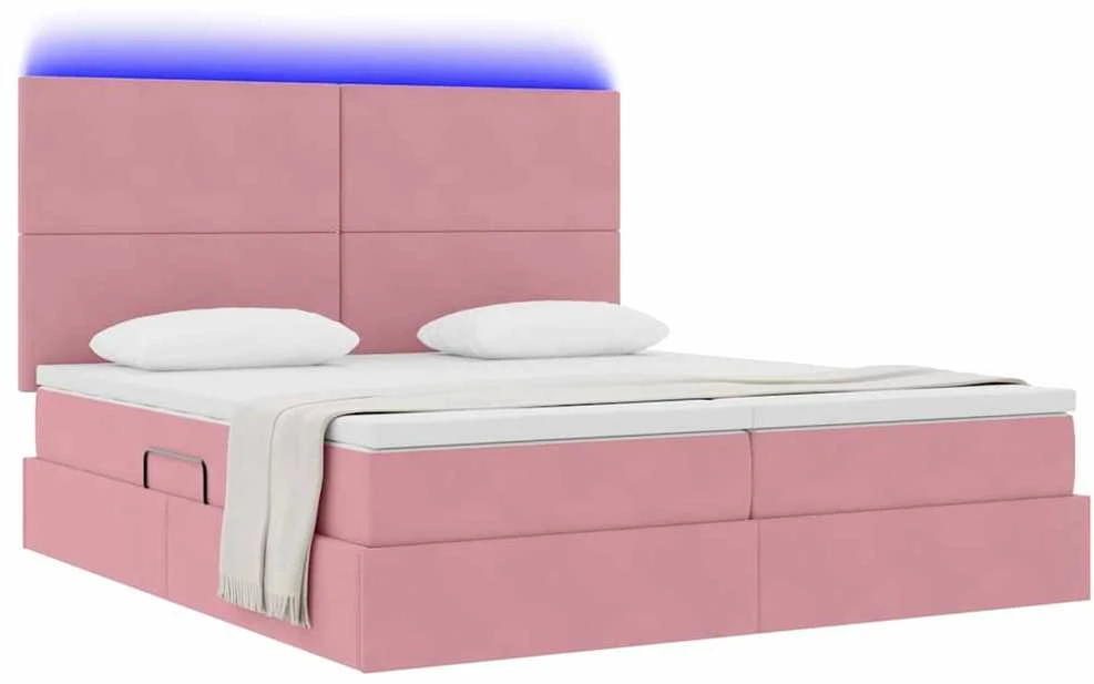 LED saugojimo lova su čiužiniu Rožinė 200 x 200 cm Aksomas