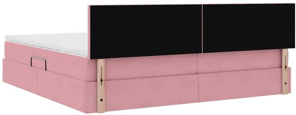 LED saugojimo lova su čiužiniu Rožinė 200 x 200 cm Aksomas