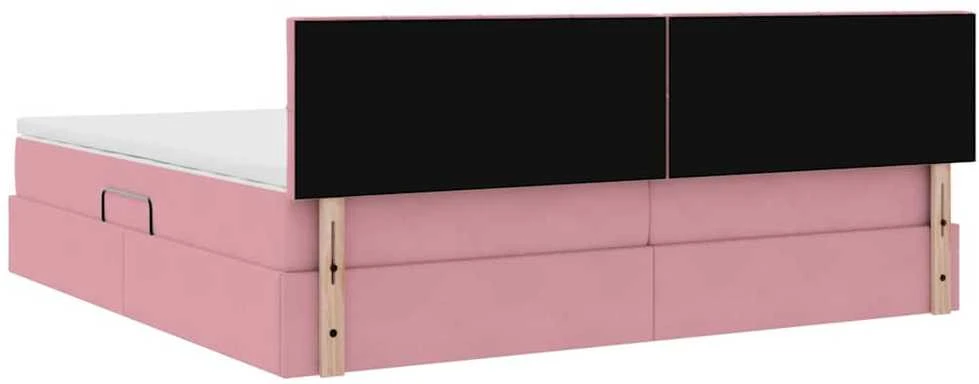 LED saugojimo lova su čiužiniu Rožinė 200 x 200 cm Aksomas