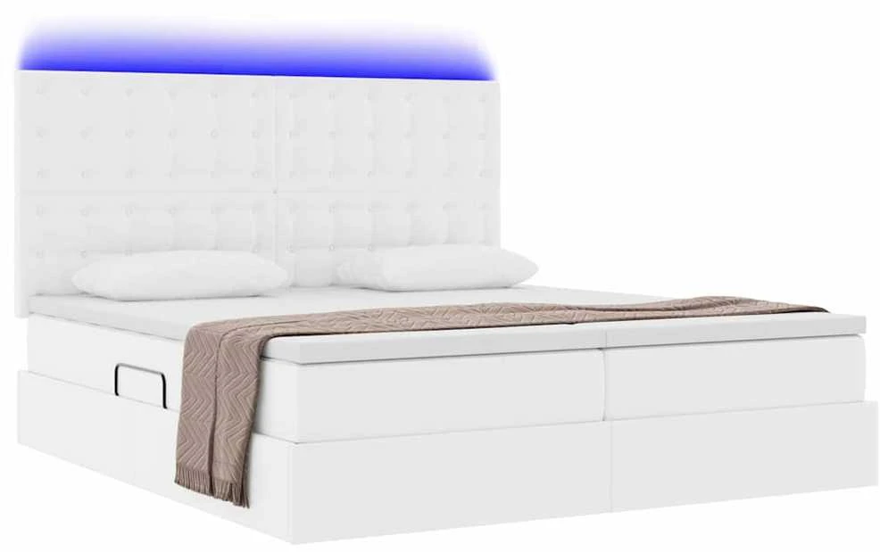 Lova su daiktų laikymo vieta ir LED Švari balta 200 x 200 cm