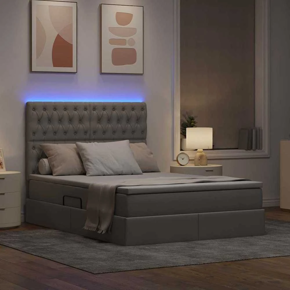 LED saugojimo lova su čiužiniu Taupe 140 x 200 cm Audinys