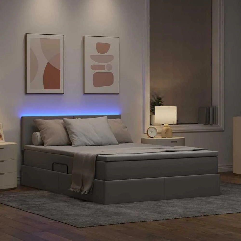 LED saugojimo lova su čiužiniu Taupe 140 x 200 cm Audinys