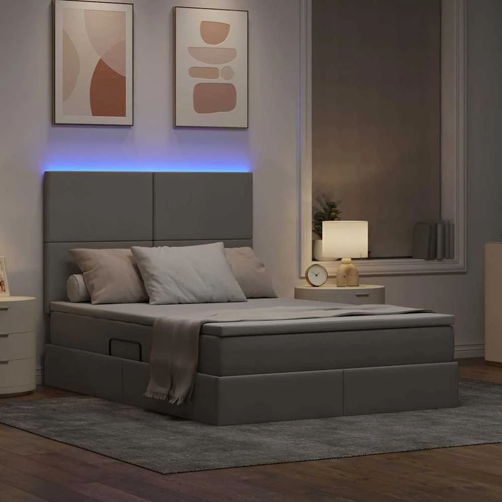 LED saugojimo lova su čiužiniu Taupe 140 x 200 cm Audinys