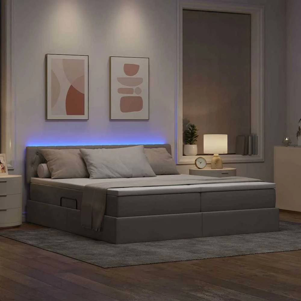 LED saugojimo lova su čiužiniu Taupe 180 x 200 cm Audinys
