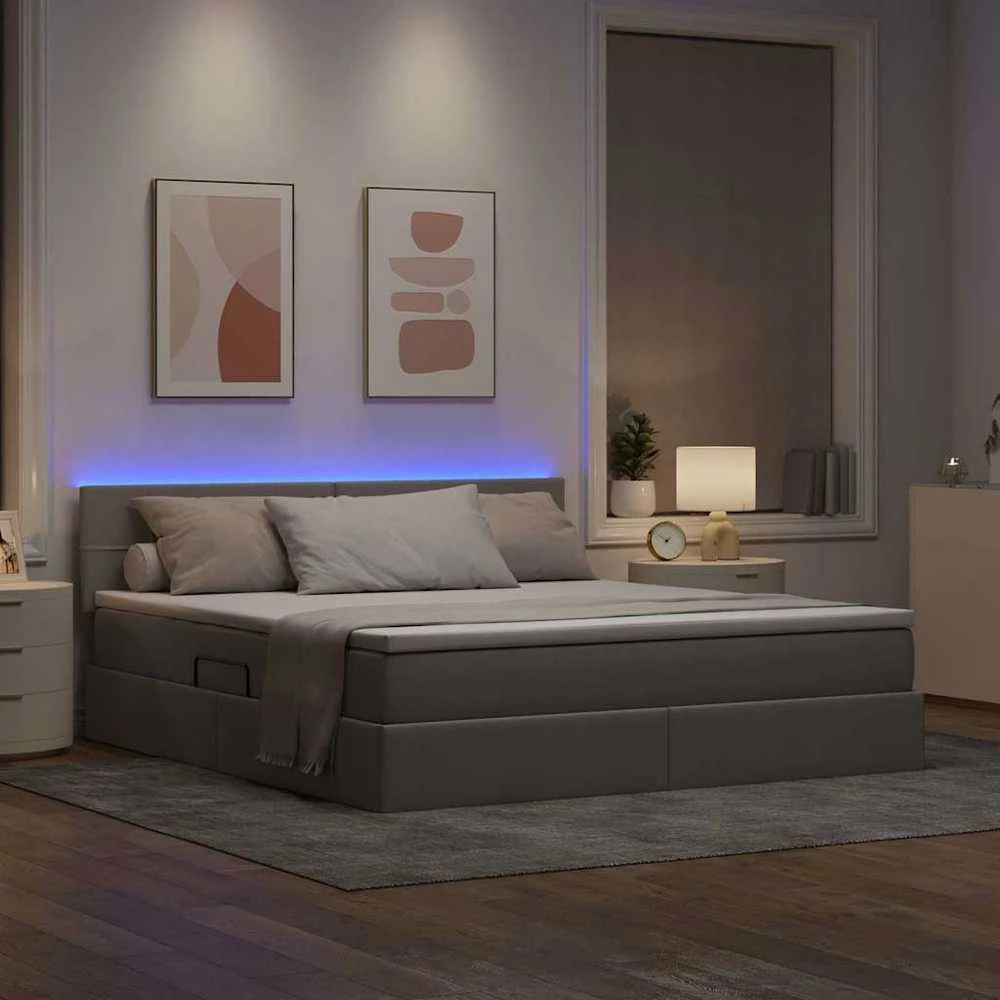 LED saugojimo lova su čiužiniu Taupe 180 x 200 cm Audinys