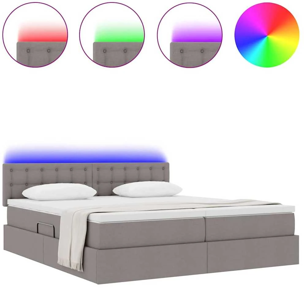 LED saugojimo lova su čiužiniu Taupe 180 x 200 cm Audinys