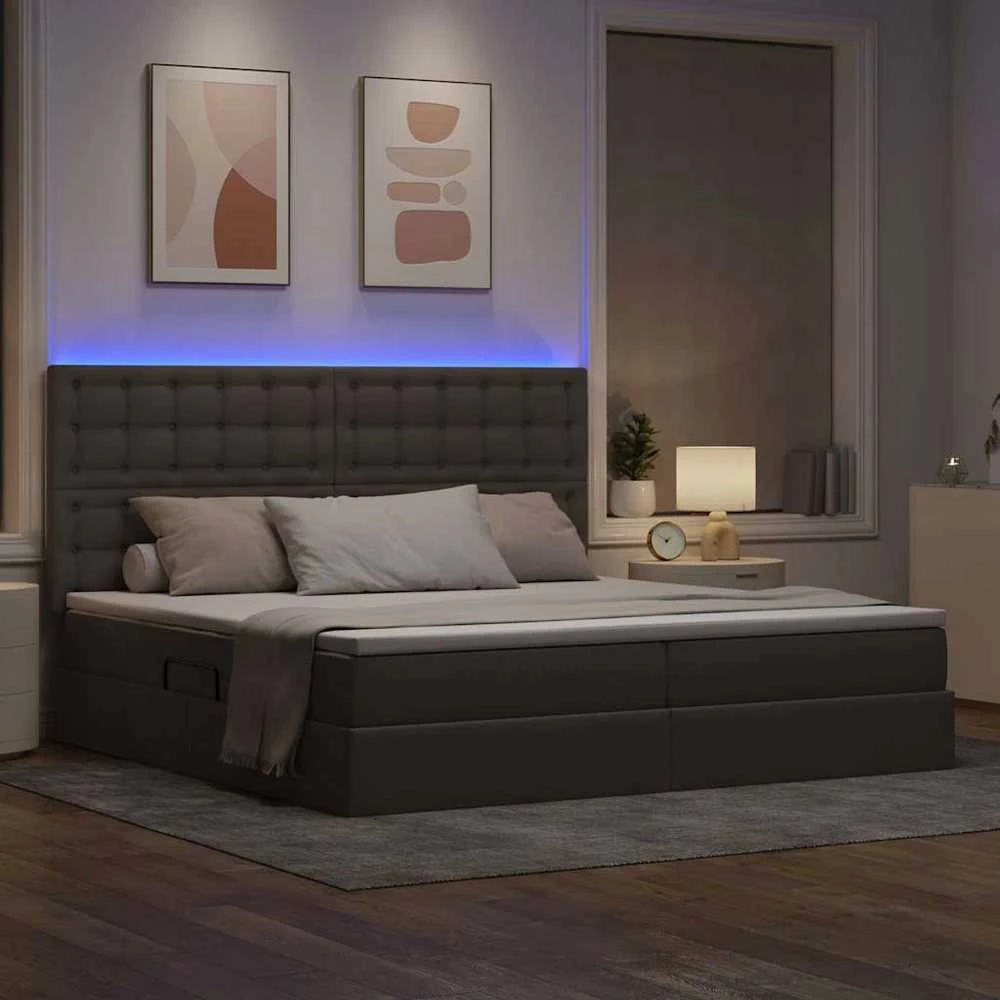 LED saugojimo lova su čiužiniu Taupe 200 x 200 cm Audinys