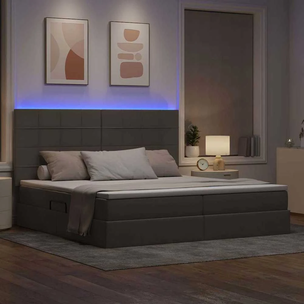 LED saugojimo lova su čiužiniu Taupe 200 x 200 cm Audinys