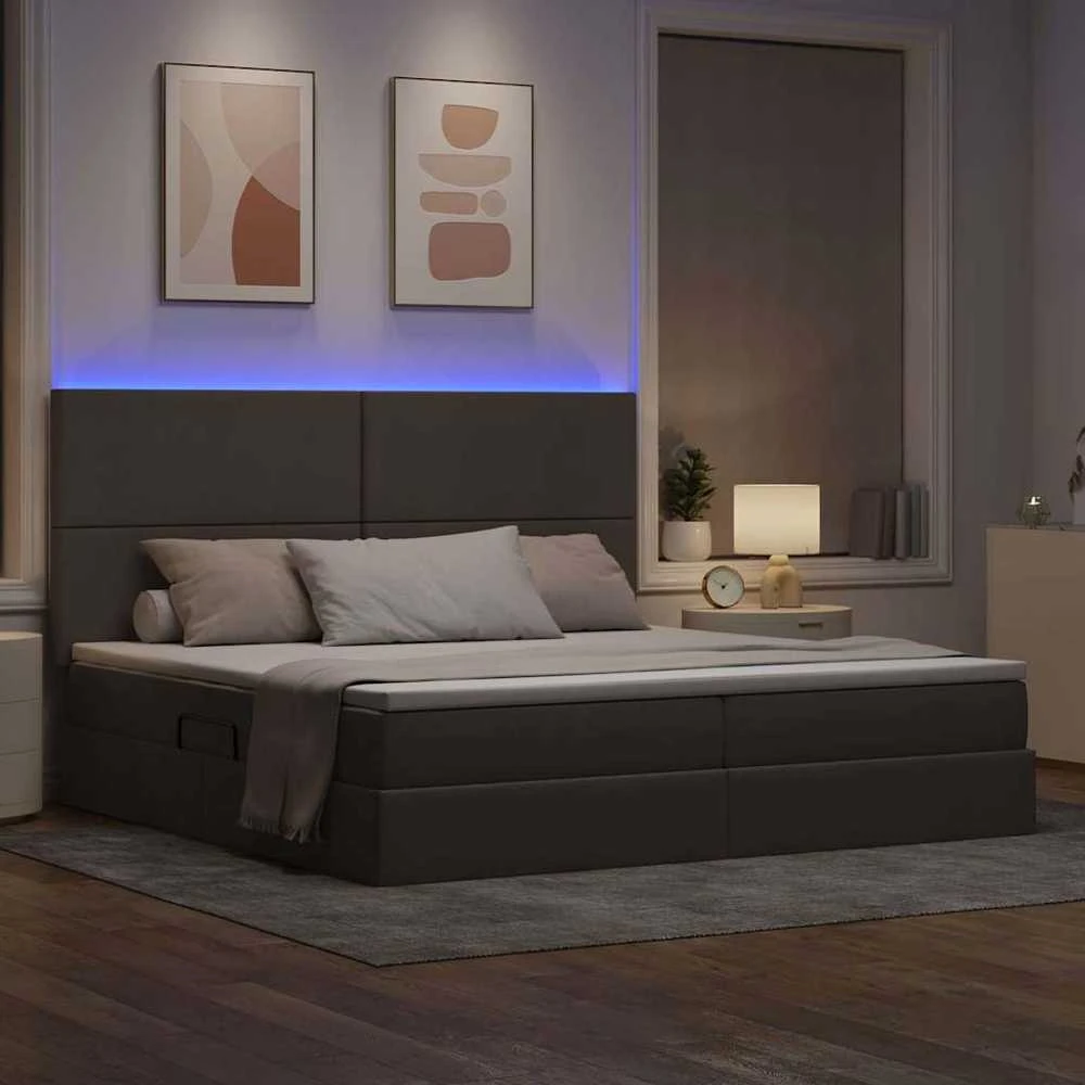 LED saugojimo lova su čiužiniu Taupe 200 x 200 cm Audinys