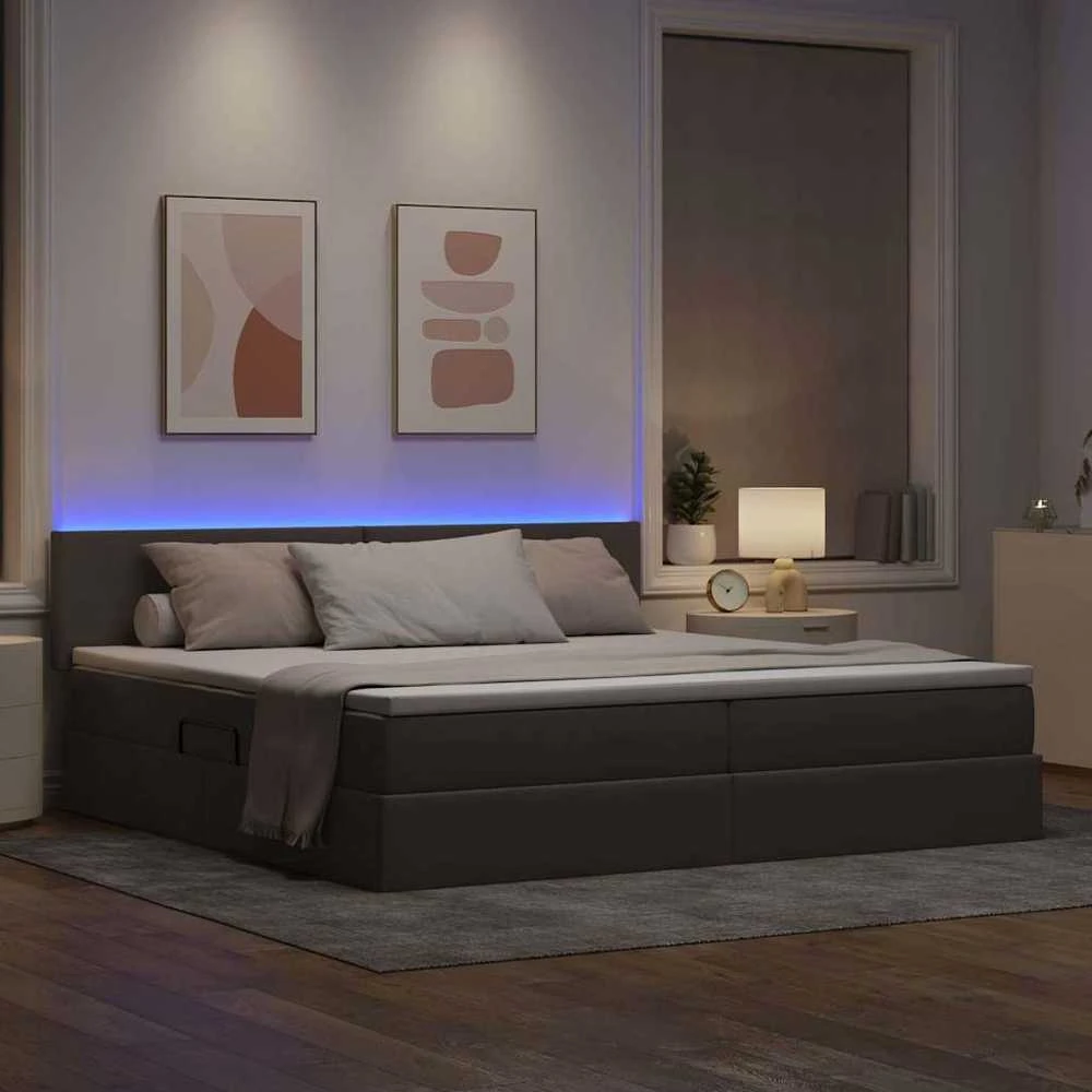 LED saugojimo lova su čiužiniu Taupe 200 x 200 cm Audinys