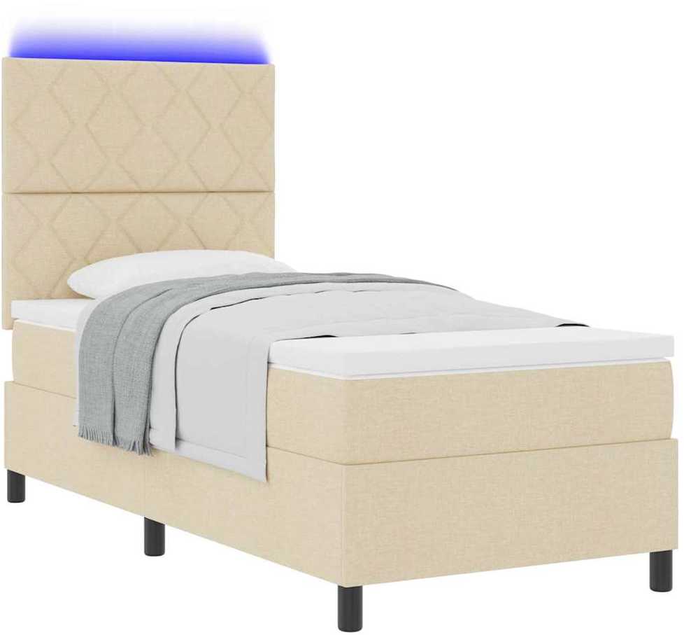 Kiemas lova su LED juostelėmis Kreminė 90 x 190 cm audinys