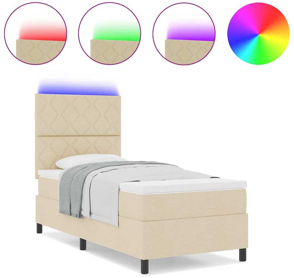 Kiemas lova su LED juostelėmis Kreminė 90 x 190 cm audinys