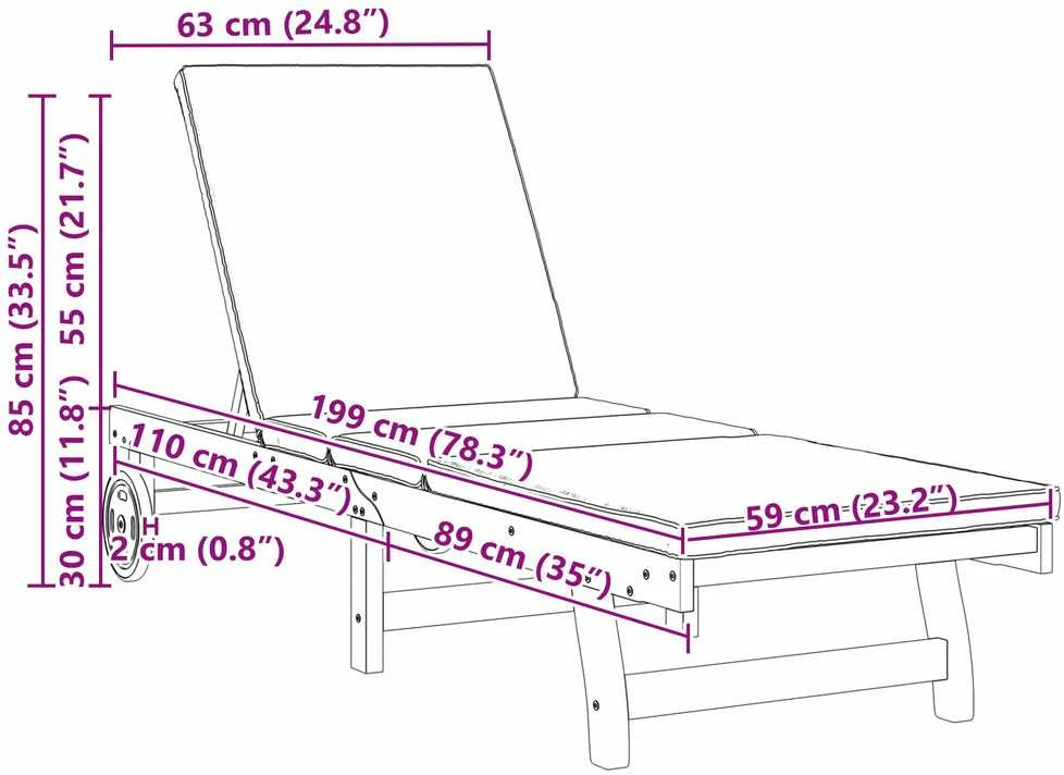 Saulės gultas Ruda 199 x 63 x 85 cm Kietos akacijos mediena