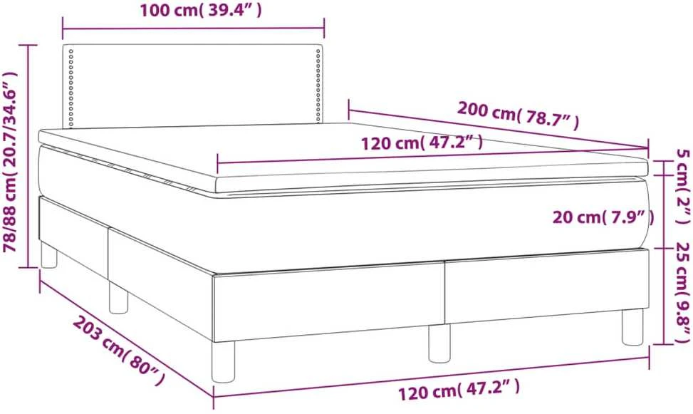 Lova su spyruoklėmis/čiužiniu/LED, balta 120x200cm dirbtinė oda