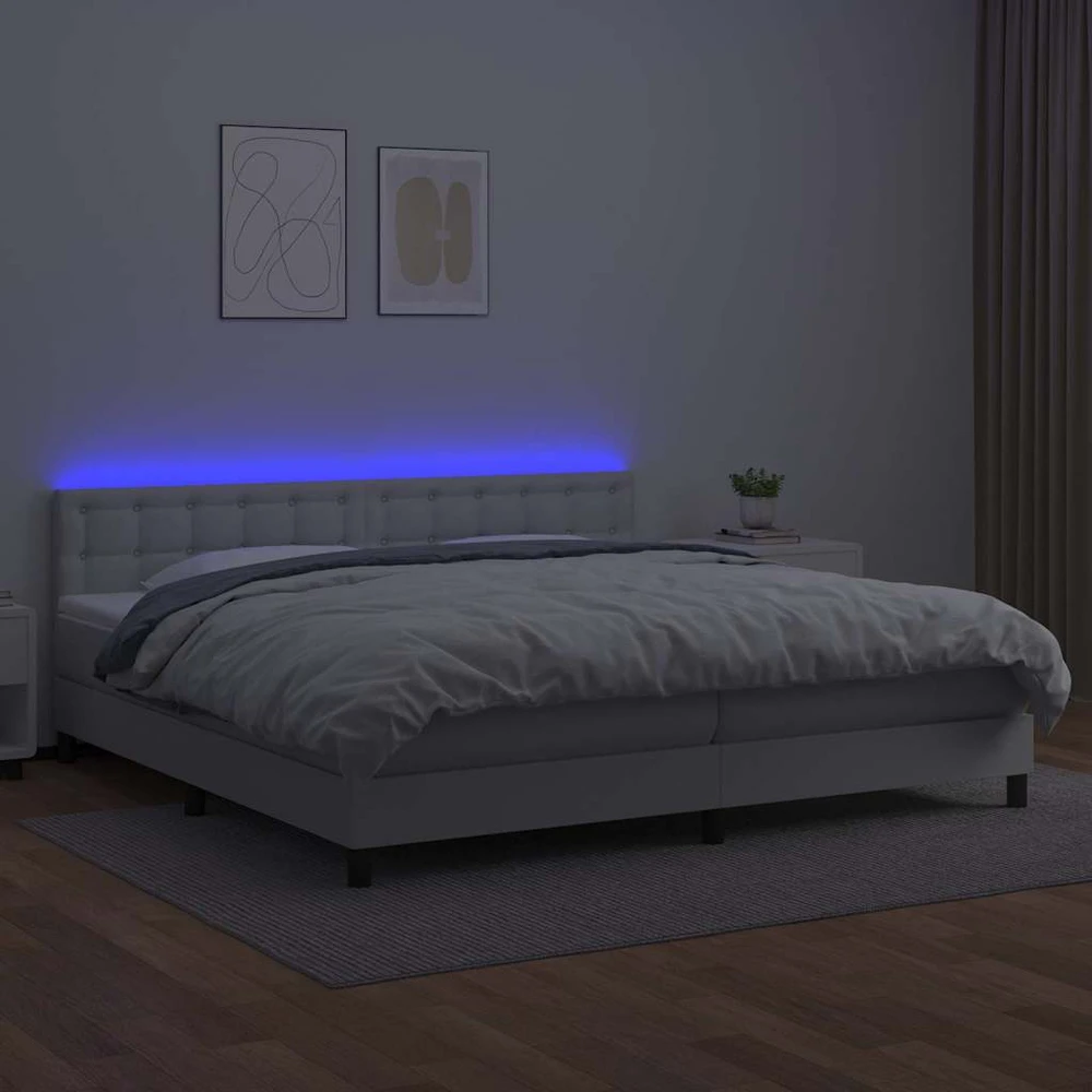 Lova su spyruoklėmis/čiužiniu/LED, balta 200x200cm dirbtinė oda