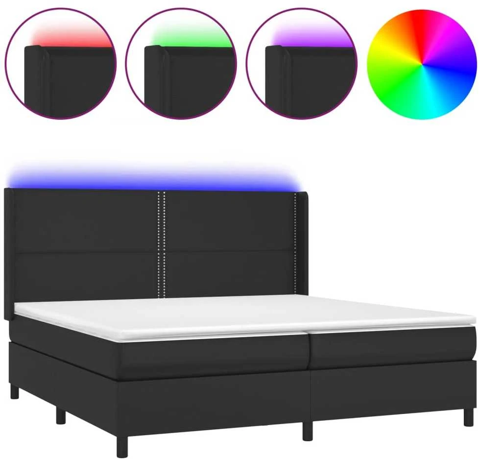 Lova su spyruoklėmis/čiužiniu/LED, juoda 200x200cm dirbtinė oda