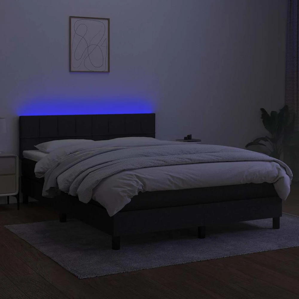 Lova su spyruoklėmis/čiužiniu/LED, juoda, 140x190 cm, audinys