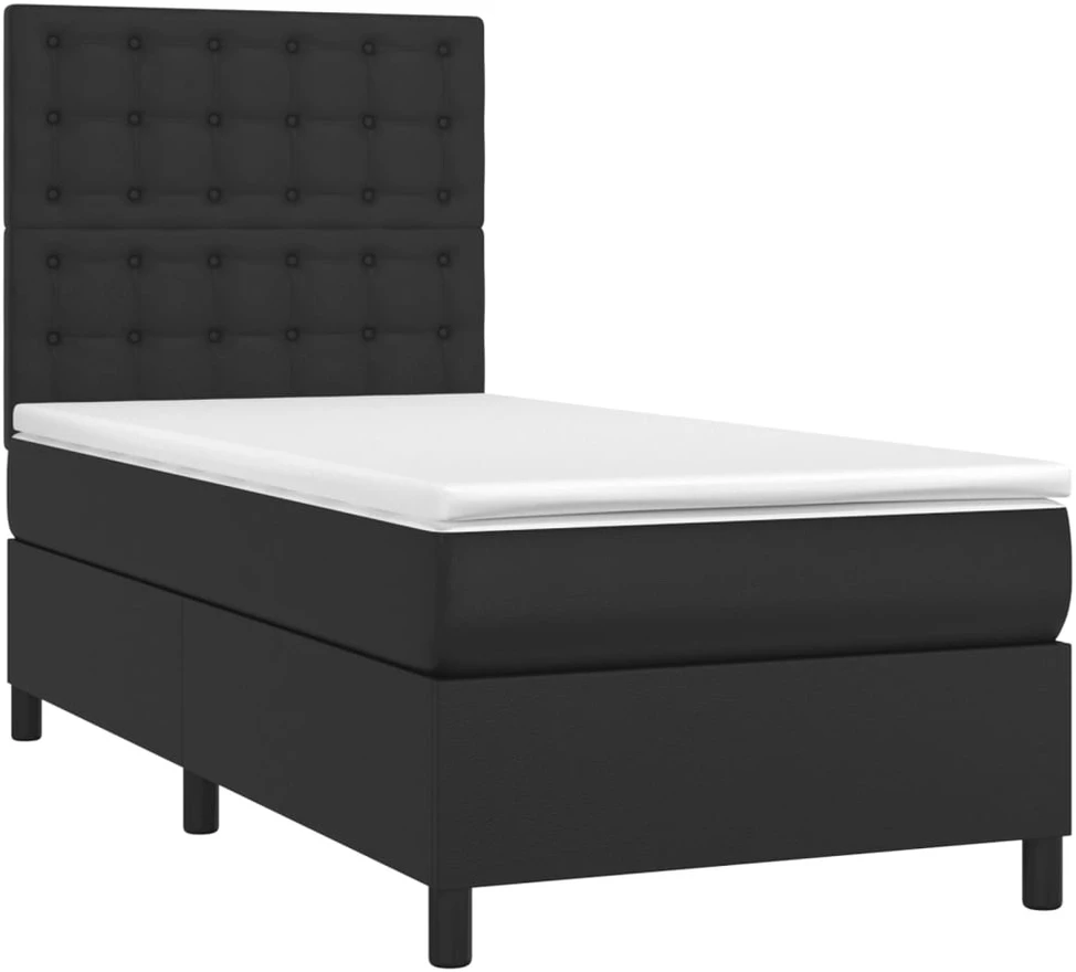 Lova su spyruoklėmis/čiužiniu/LED, juoda 100x200cm dirbtinė oda