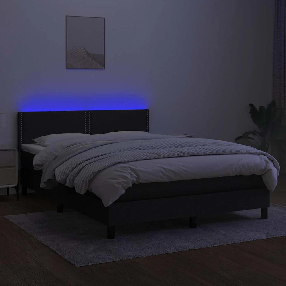 Lova su spyruoklėmis/čiužiniu/LED, juoda, 140x190 cm, audinys