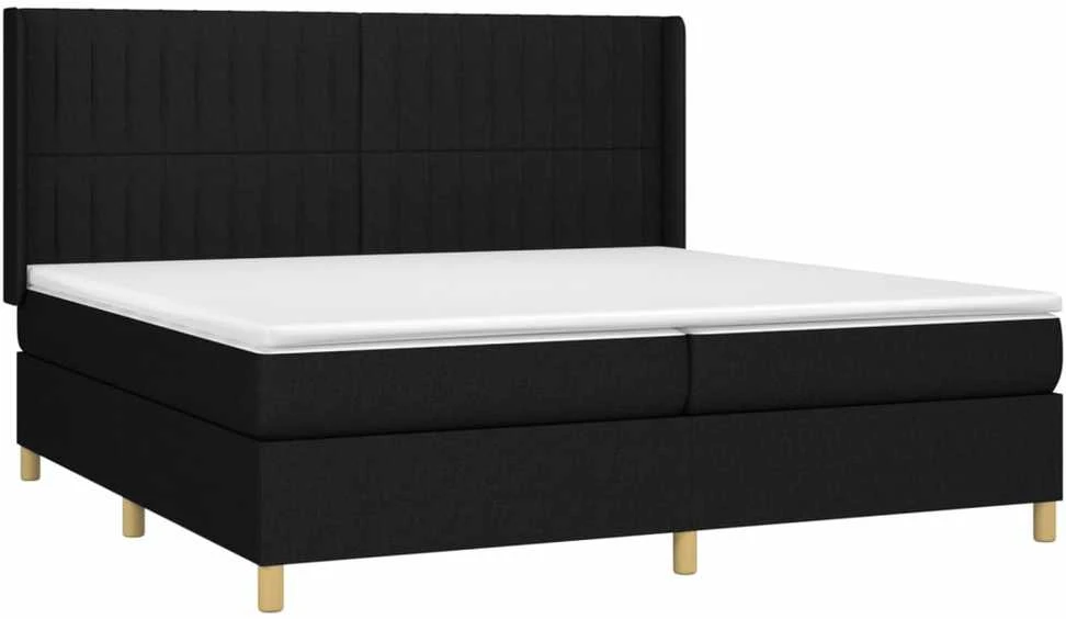 Lova su spyruoklėmis/čiužiniu/LED, juoda, 200x200 cm, audinys