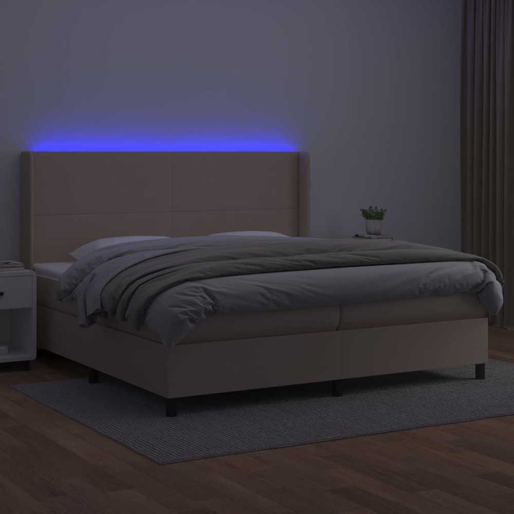 Lova su spyruoklėmis/čiužiniu/LED, kapučino, 200x200cm dirbtinė