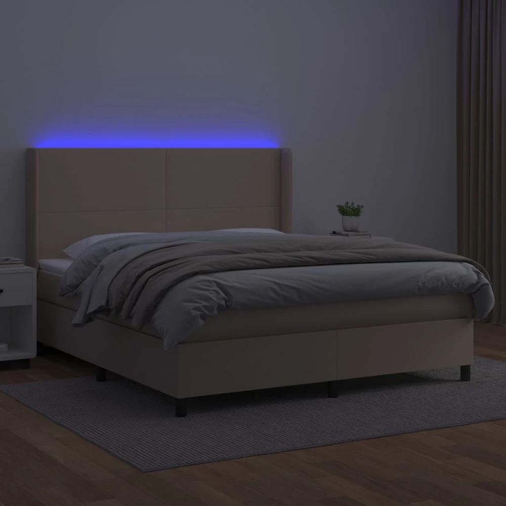 Lova su spyruoklėmis/čiužiniu/LED, kapučino, 160x200cm dirbtinė