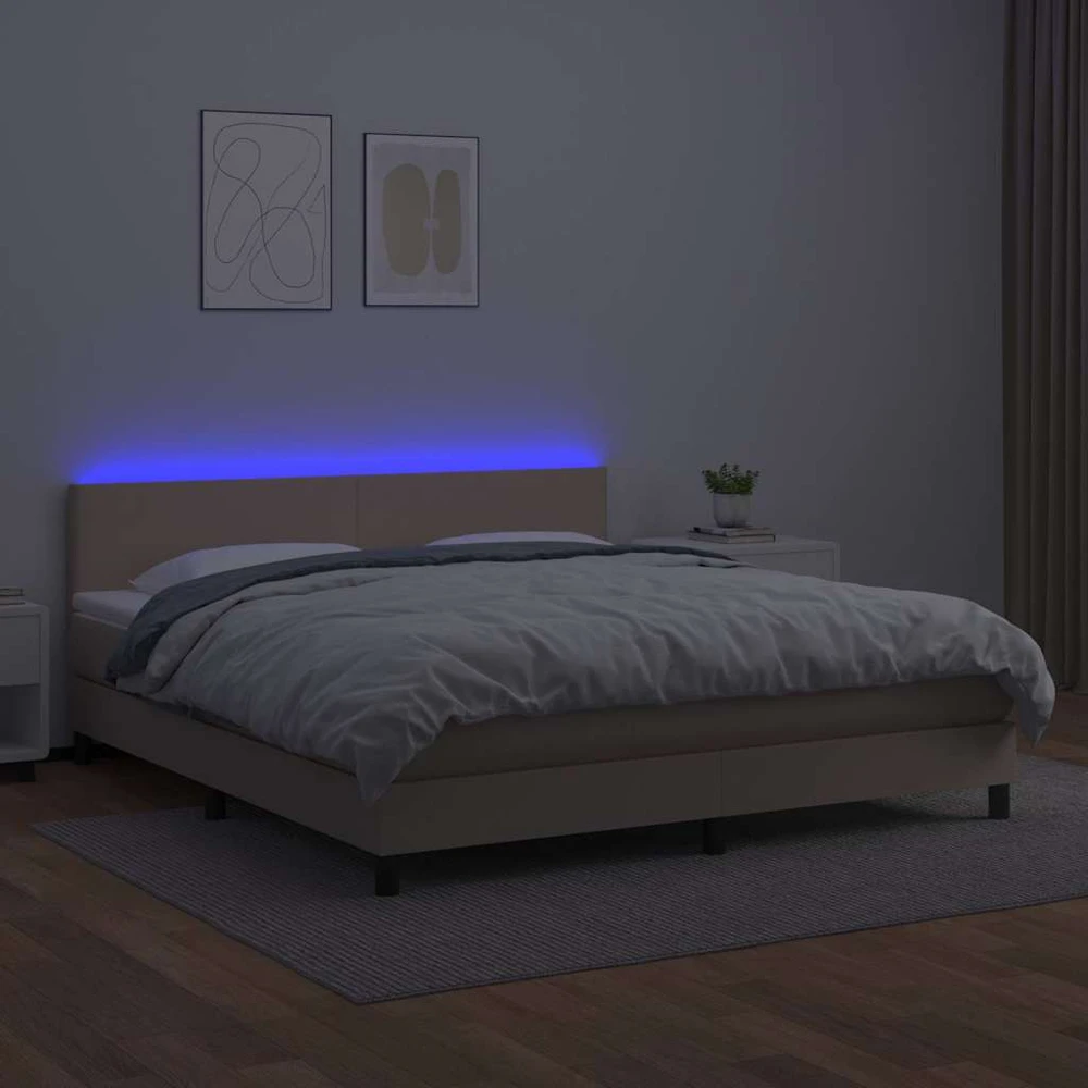 Lova su spyruoklėmis/čiužiniu/LED, kapučino, 160x200cm dirbtinė