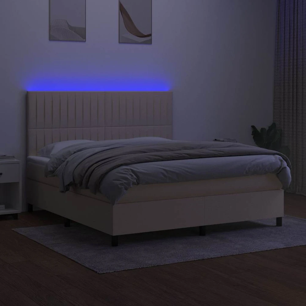 Lova su spyruoklėmis/čiužiniu/LED, kreminė, 160x200 cm, audinys