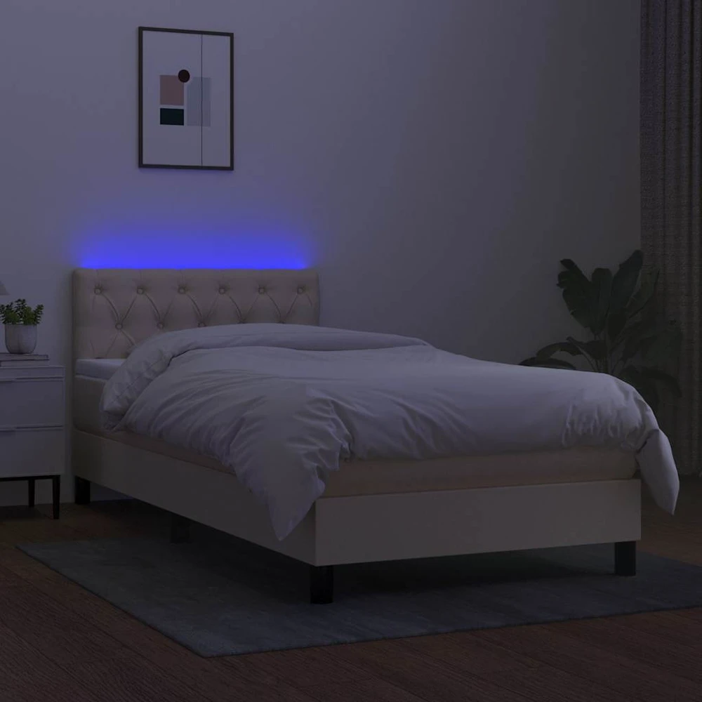 Lova su spyruoklėmis/čiužiniu/LED, kreminė, 80x200cm, audinys