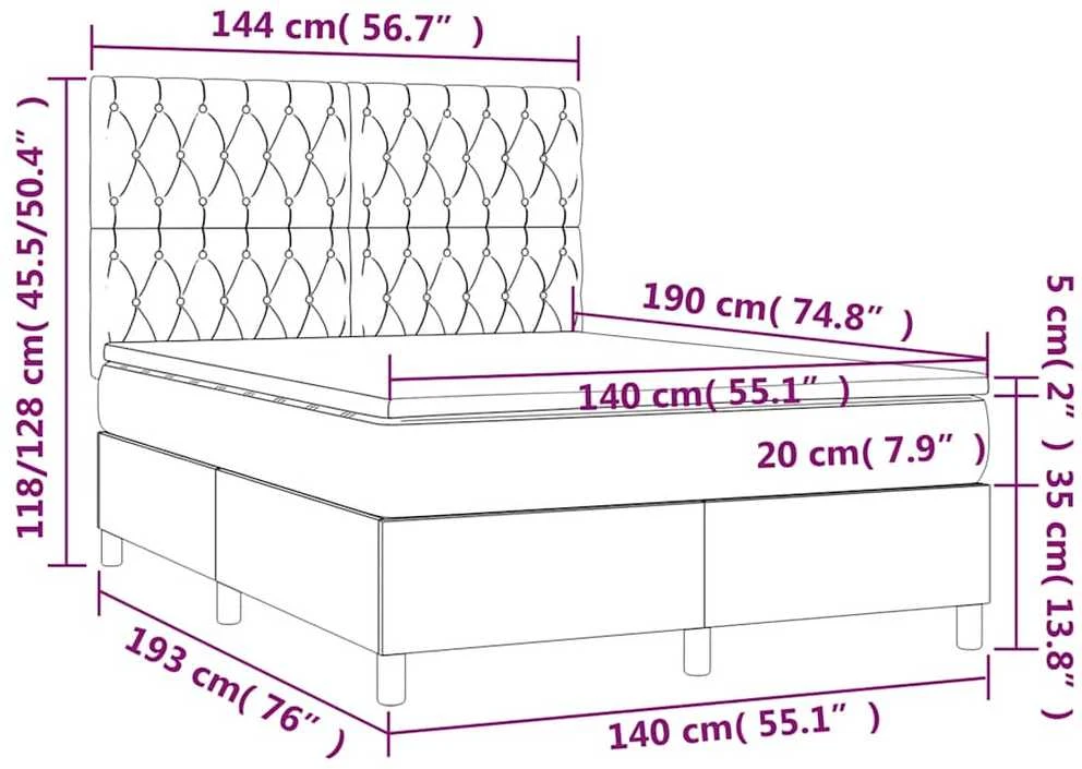 Lova su spyruoklėmis/čiužiniu/LED, mėlyna, 140x190cm, aksomas