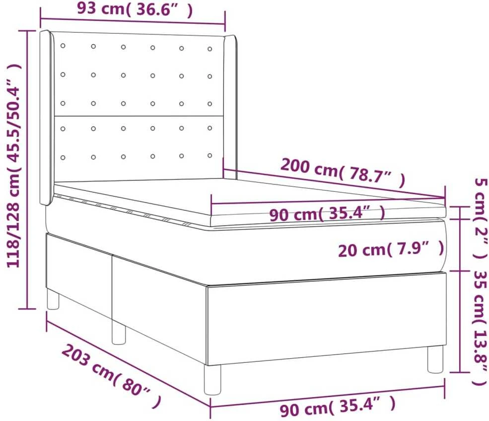 Lova su spyruoklėmis/čiužiniu/LED, mėlyna, 90x200 cm, audinys