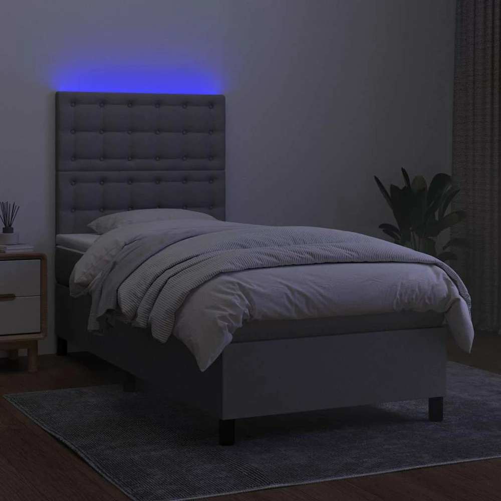 Lova su spyruoklėmis/čiužiniu/LED, pilka, 90x190 cm, audinys