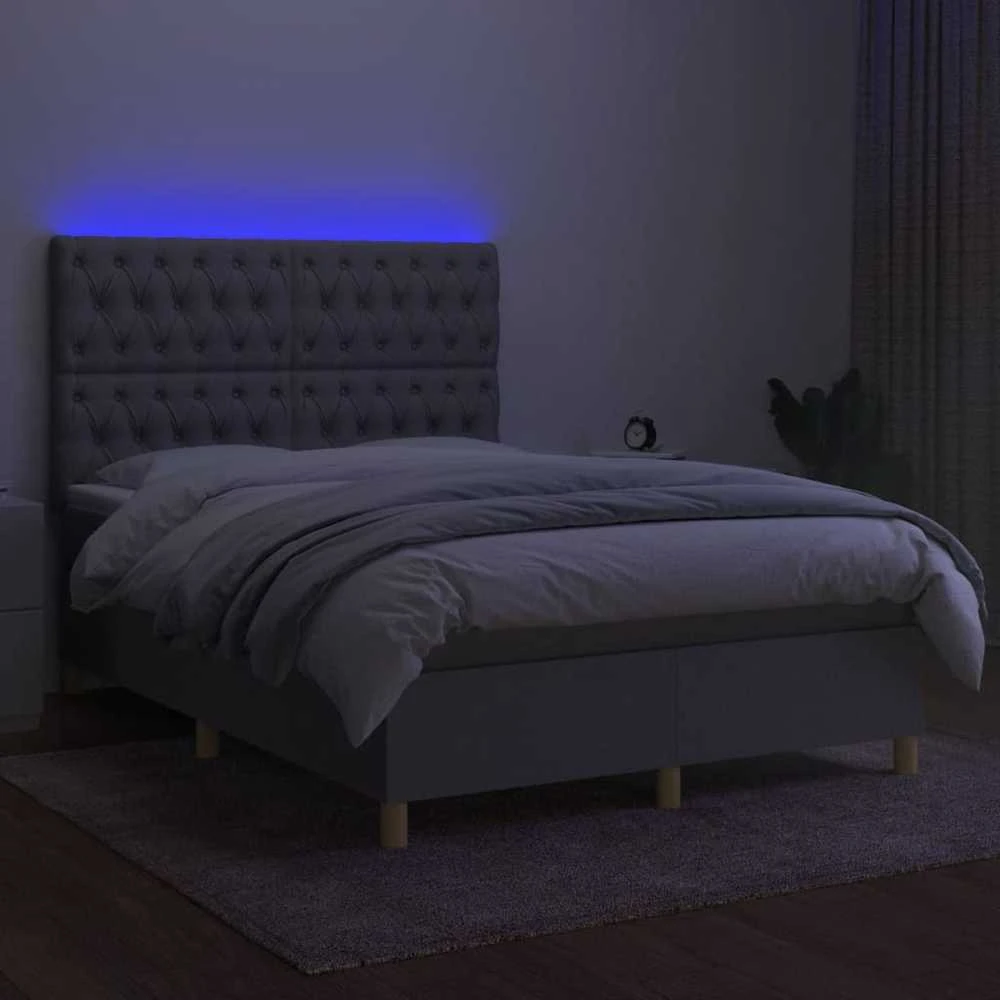 Lova su spyruoklėmis/čiužiniu/LED, pilka, 140x190 cm, audinys