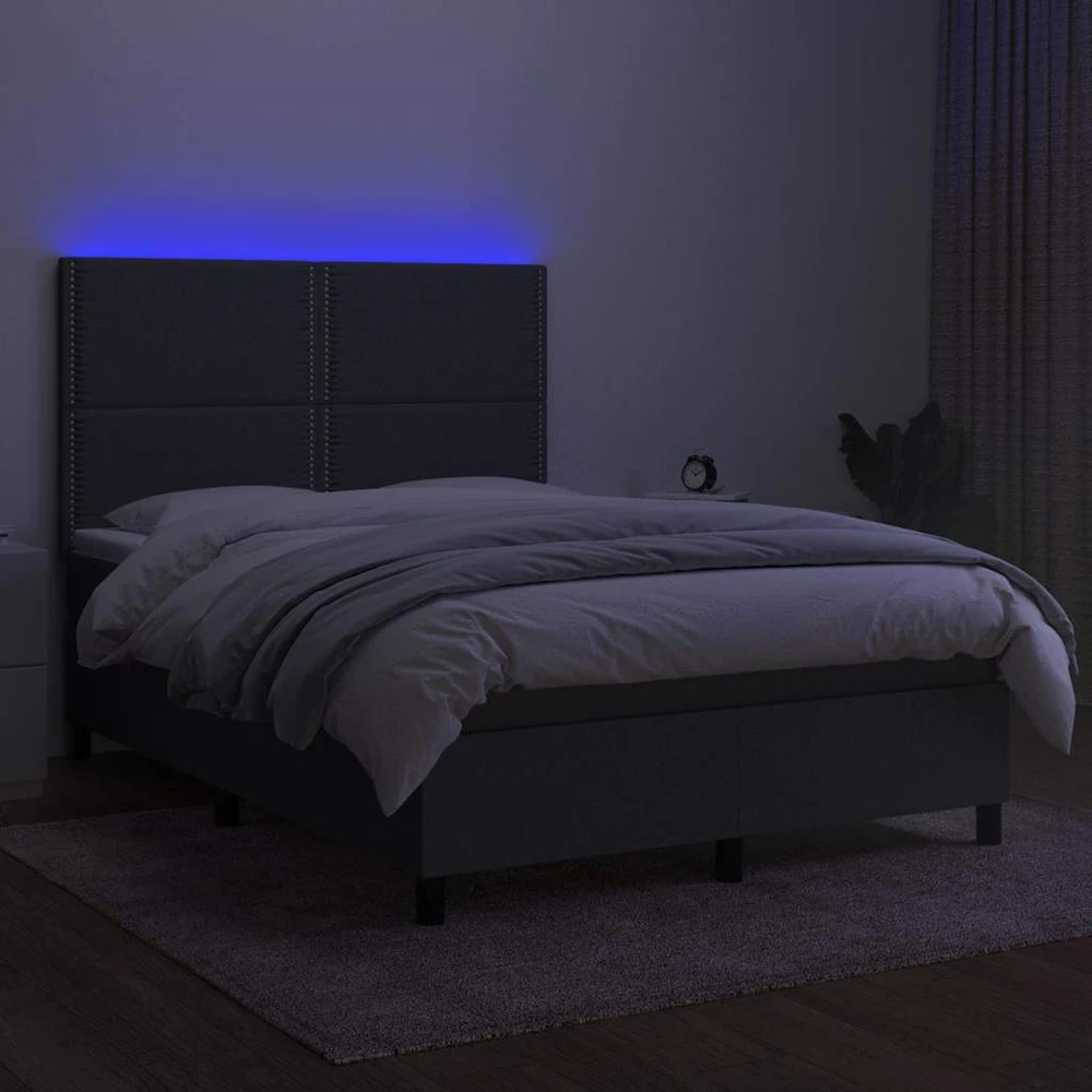 Lova su spyruoklėmis/čiužiniu/LED, pilka, 140x190 cm, audinys