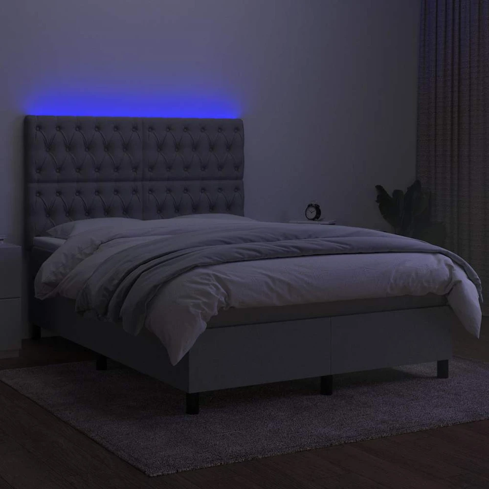 Lova su spyruoklėmis/čiužiniu/LED, pilka, 140x190 cm, audinys