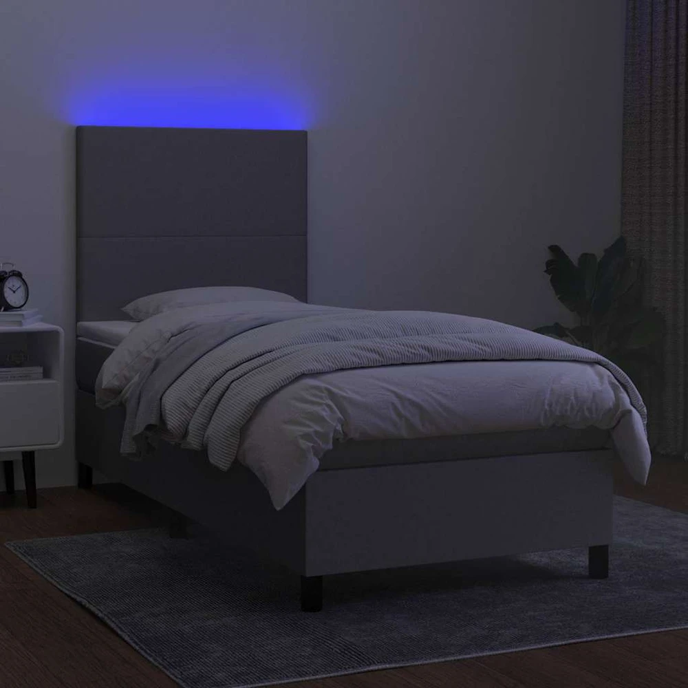 Lova su spyruoklėmis/čiužiniu/LED, pilka, 90x190 cm, audinys