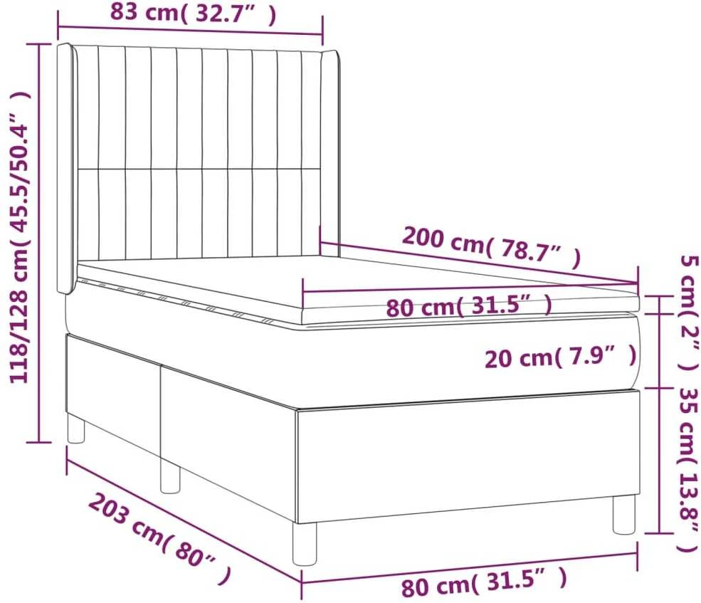 Lova su spyruoklėmis/čiužiniu/LED, ruda, 80x200cm, audinys