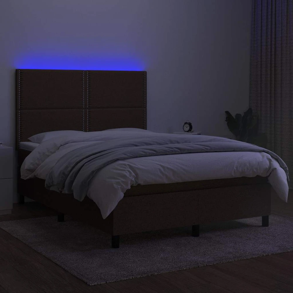 Lova su spyruoklėmis/čiužiniu/LED, ruda, 140x190 cm, audinys