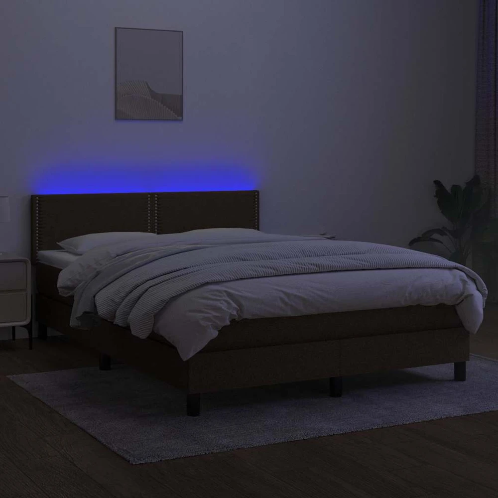Lova su spyruoklėmis/čiužiniu/LED, ruda, 140x190 cm, audinys