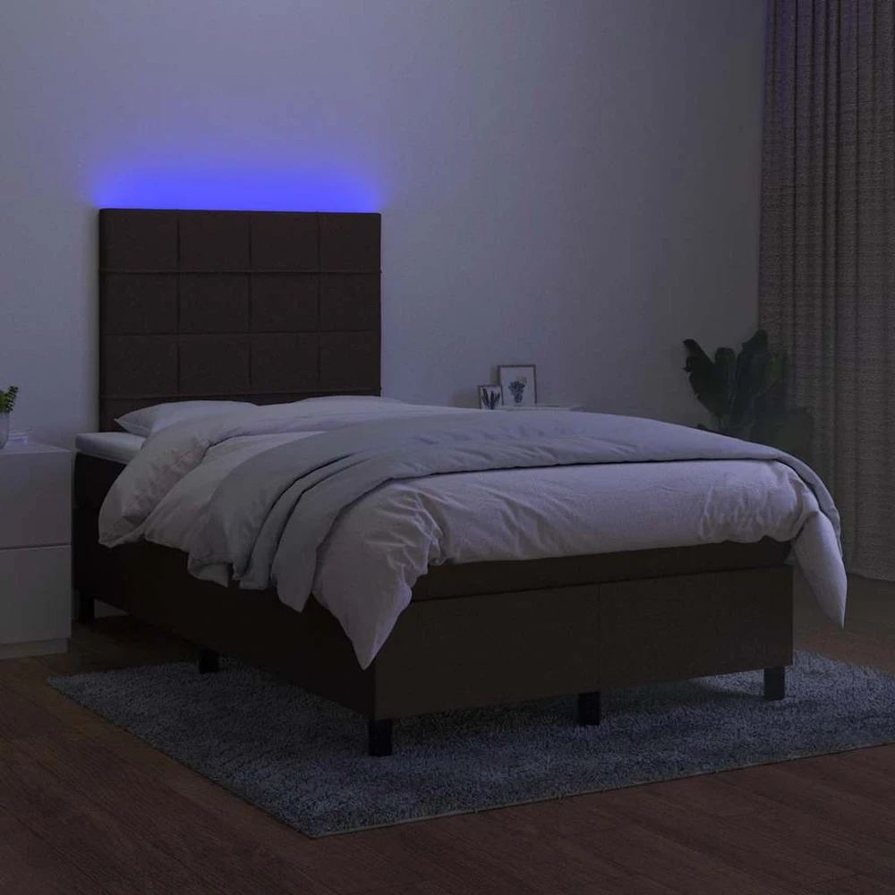 Lova su spyruoklėmis/čiužiniu/LED, ruda, 120x190cm, audinys