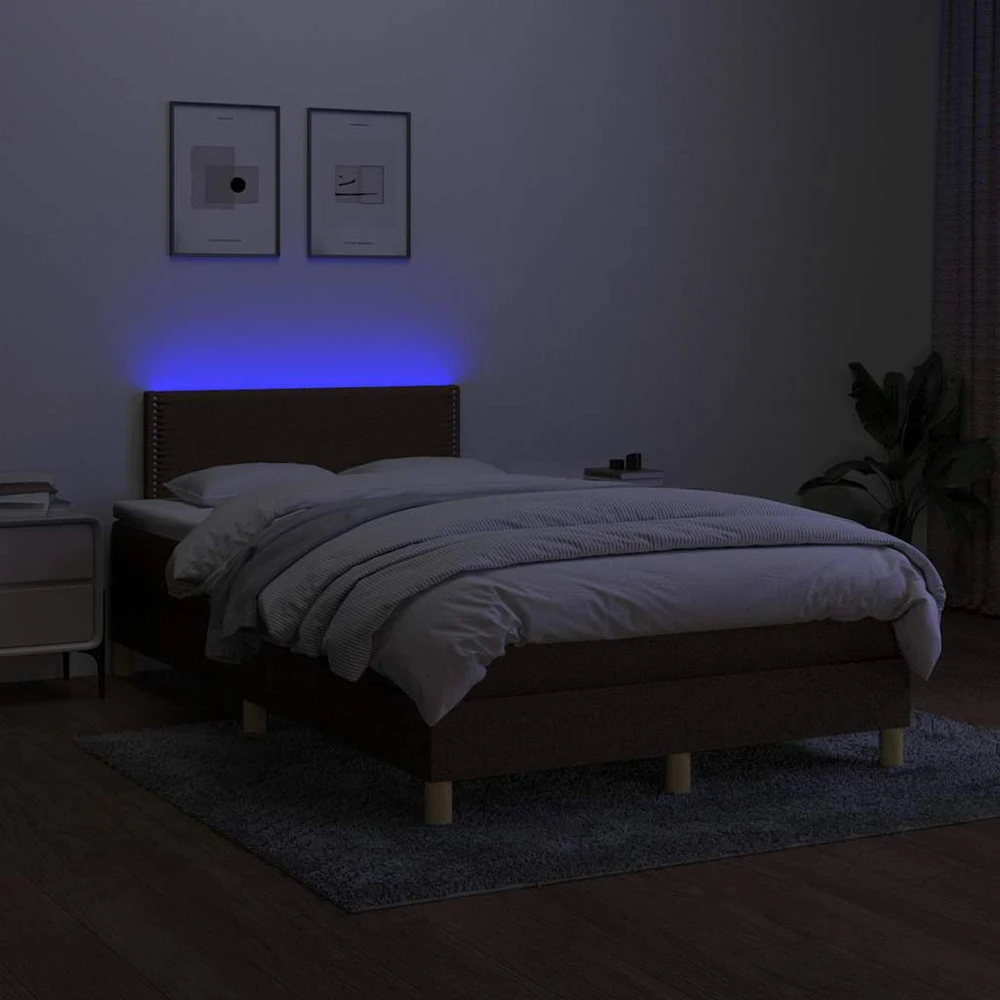 Lova su spyruoklėmis/čiužiniu/LED, ruda, 120x200cm, audinys