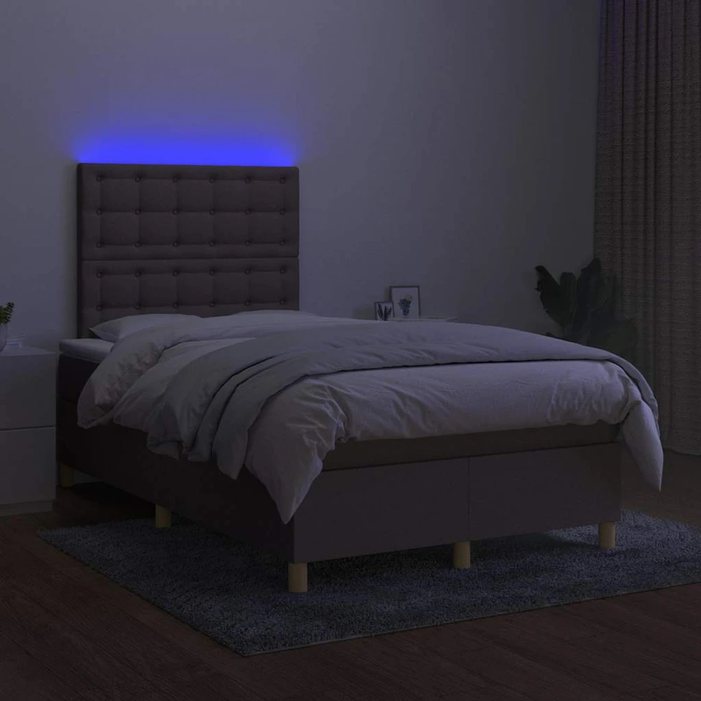Lova su spyruoklėmis/čiužiniu/LED, taupe, 120x200cm, audinys